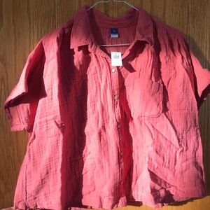 Rust/terracotta short-sleeve linen button down